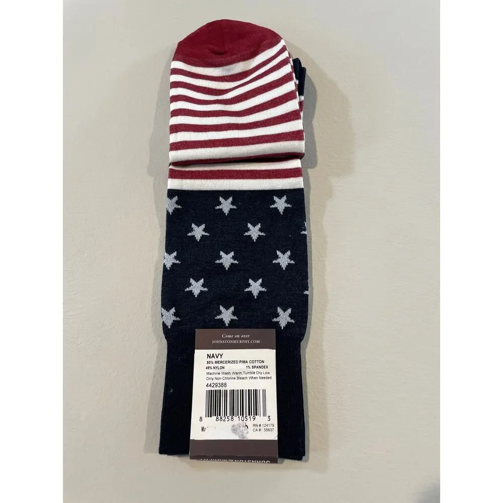 Johnston & Murphy Novelty Socks – Navy/Red Flag
